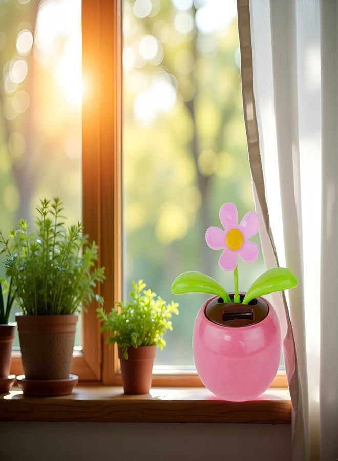 Tnyvm Pink Solar Powered Dancing Swinging Flower Car Ornament Home Office Decor Gift (Approx 4.72" x 2.76") - Image 3